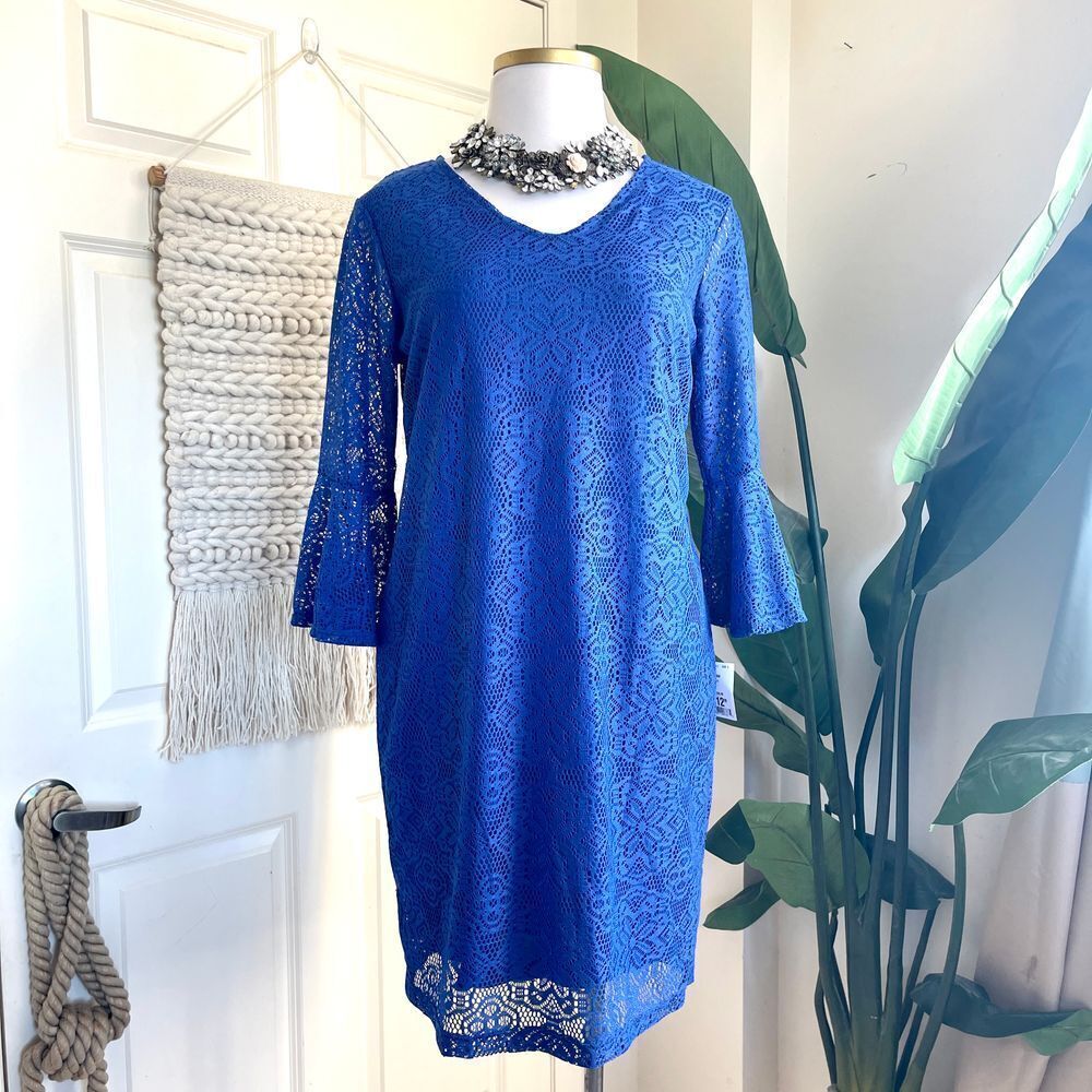Lace Bell Sleeve Dress - BRAND NEW - Plus Size 14 Cobalt Blue